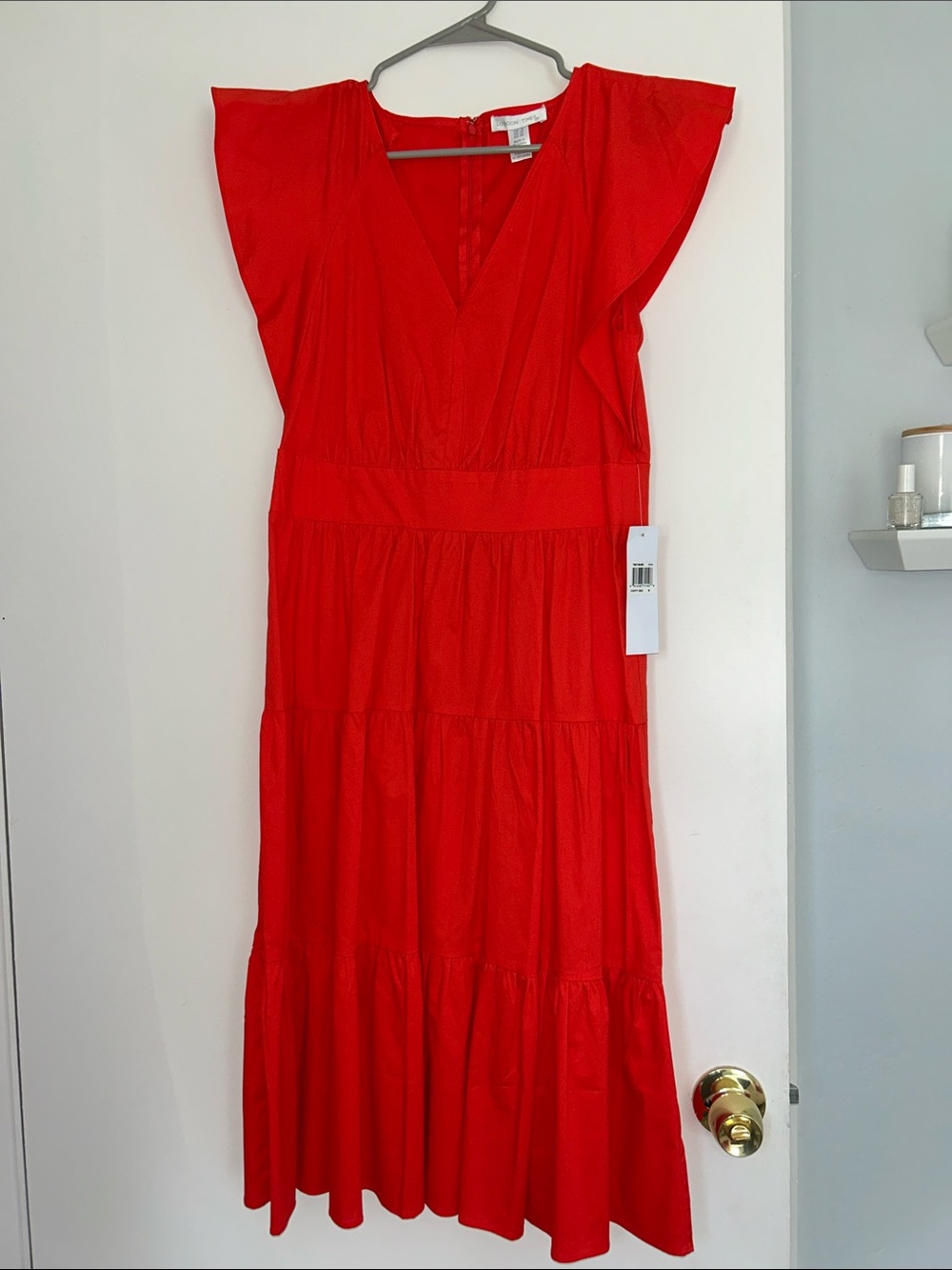 London Times Red V-Neck Tiered Maxi Dress